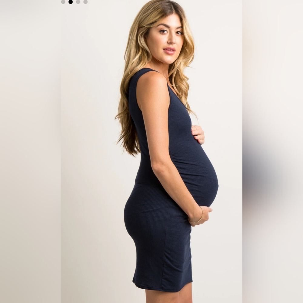 PinkBlush Navy Blue Sleeveless Ribbed Fitted Maternity Dress